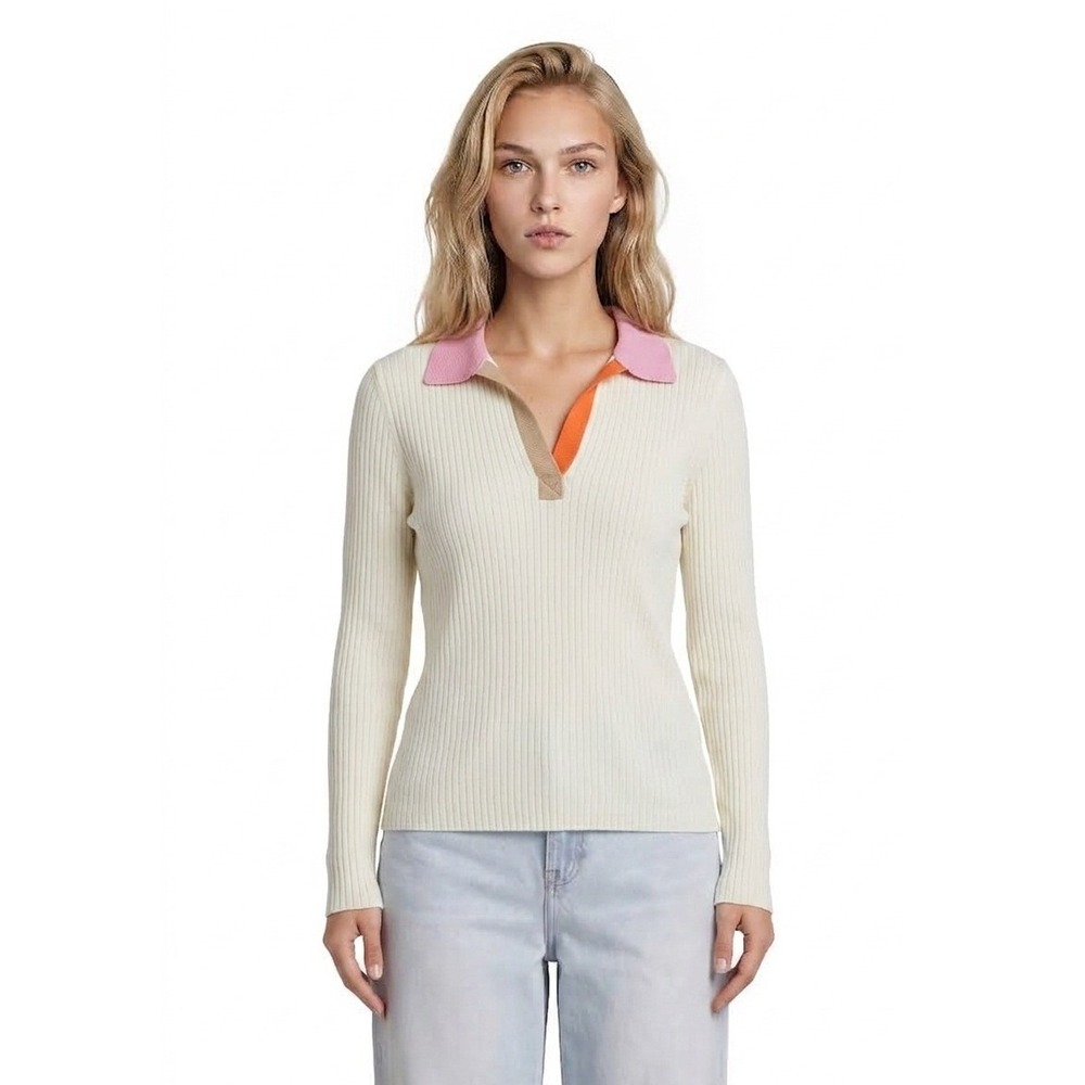 NEW J.McLaughlin Michaela Sweater Women's Size Medium Off White Pink Ribbed $158